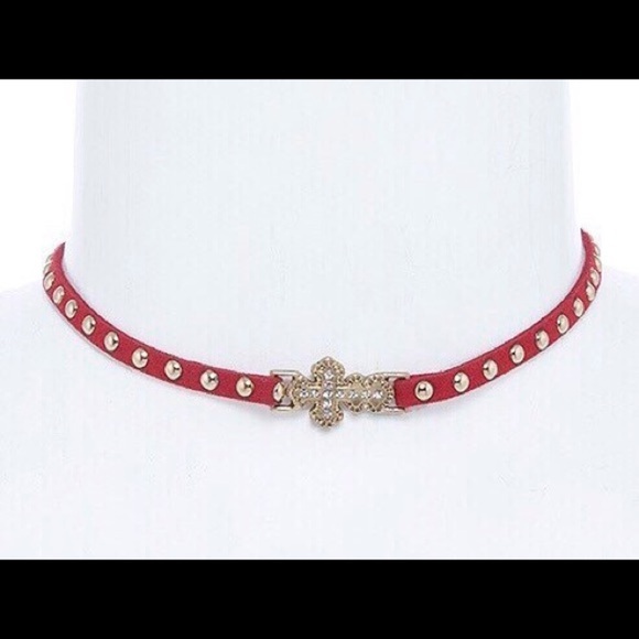 Cross Suede Crystal Choker - Picture 2 of 4